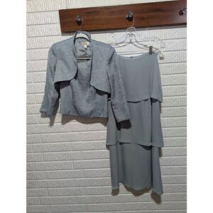 Talbot's 3pc Light Blue Floral Embossed Top Chiffon Skirt Formal Dress Ensemble